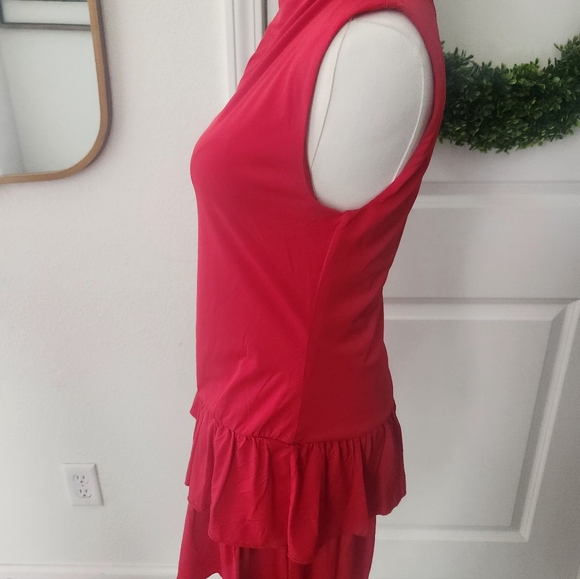 Sleeveless Red Dress with Ruffled Hem - Picture 3 of 4